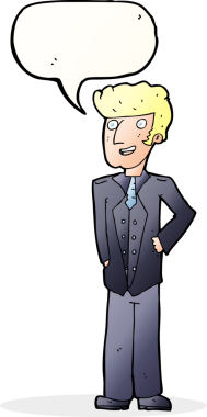 Bir insan tarafından çizilmiş konuşma balonu olan üst sınıf bir çizgi film kahramanı.