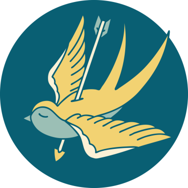 Bir kırlangıcın insan eliyle çizilmiş okuyla yapılmış ikonik dövme görüntüsü.