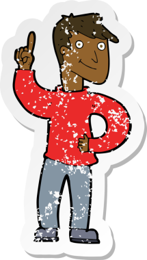 Bir insan tarafından çizilmiş harika bir fikri olan karikatürcü bir adamın gerilimli çıkartması.