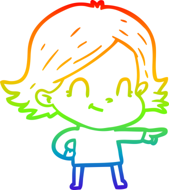 Gökkuşağı gradyan çizimi. Bir insan tarafından çizilmiş karikatür dostu bir kız.