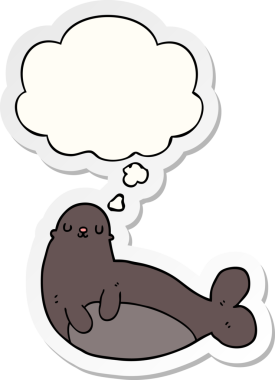 Düşünce baloncuklu karikatür mührü insan tarafından çizilmiş bir çıkartma.