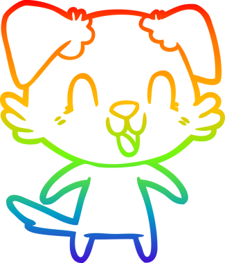 Gökkuşağı gradyan çizgisi bir insan tarafından çizilmiş gülen bir çizgi köpeğin çizimi