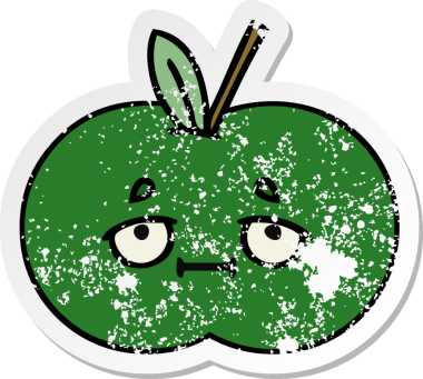 Bir insan tarafından çizilmiş tatlı, sulu bir elmanın sıkıntılı çıkartması.