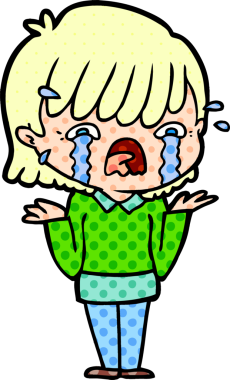 Bir insan tarafından çizilmiş ağlayan çizgi film kızı.