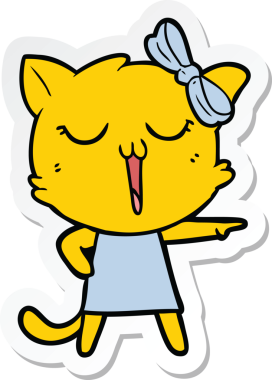 Bir insan tarafından çizilmiş çizgi film kedisinin çıkartması.