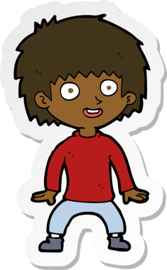 Bir insan tarafından çizilmiş heyecanlı bir çocuğun çıkartması.