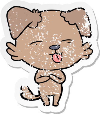 Bir insan tarafından çizilmiş bir köpeğin dertli çıkartması.