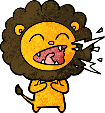 Bir insan tarafından çizilmiş kükreyen aslan çizgi filmi.