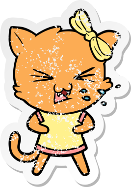 Bir insan tarafından çizilmiş karikatür bir kedinin sıkıntılı çıkartması.