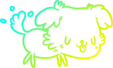 Bir insanın çizdiği kuyruğunu sallayan sevimli bir köpeğin soğuk eğimli çizgisi.