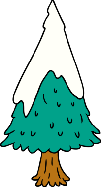 El çizimi karikatür tek karla kaplı ağaç bir insan tarafından çizilmiş.