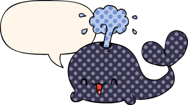 Çizgi roman tarzında konuşan balina bir insan tarafından çizilmiş.