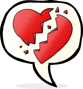 Bir insan tarafından çizilen serbest konuşma balonu karikatürü kırık kalp