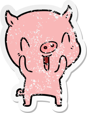 Bir insan tarafından çizilmiş mutlu çizgi film domuzunun sıkıntılı çıkartması.