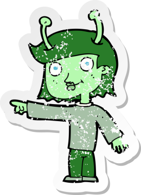 Bir insan tarafından çizilmiş uzaylı çizgi filminin gerilimli yapıştırması.