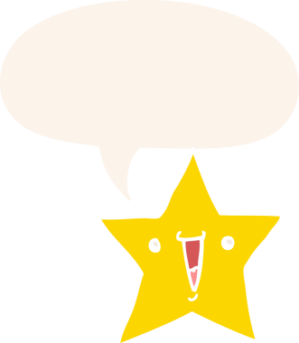 Konuşma baloncuğu olan bir çizgi film yıldızı insan tarafından çizilmiş.