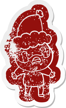 Garip bir çizgi film. Ağlayan sakallı bir adamın çıkartması. Noel Baba şapkası takıyor.