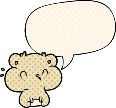 Bir insan tarafından çizilmiş çizgi roman tarzında konuşma baloncuğu dolu yanak kesesi olan çizgi film hamsterı.