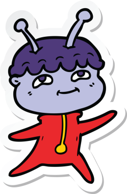 Bir insan tarafından çizilmiş dost canlısı bir uzay adamının çıkartması.