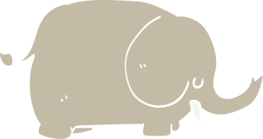 Bir insan tarafından çizilmiş düz renkli çizgi film fili.