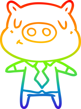 Gökkuşağı gradyan çizgi çizimi bir insan tarafından çizilmiş gömlek ve kravat içerikli domuz