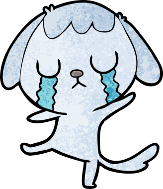 Bir insan tarafından çizilmiş şirin bir çizgi film köpeği ağlıyor.