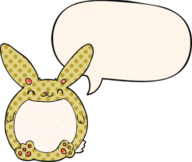 Çizgi roman tarzında konuşma balonu olan çizgi film tavşanı bir insan tarafından çizilmiş.