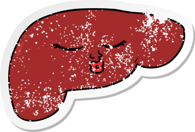 Bir karikatürün sıkıntılı çıkartması. Bir insan tarafından çizilmiş güzel karaciğer.