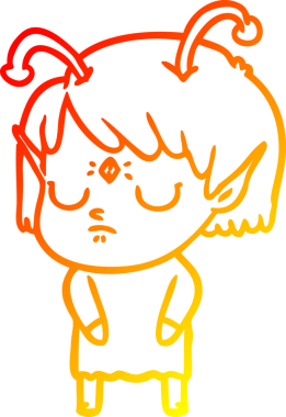 Bir insan tarafından çizilmiş bir uzaylı kız çizgi çizimi.