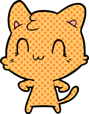 Bir insan tarafından çizilmiş mutlu bir kedi.