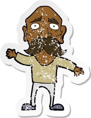 Bir insan tarafından çizilmiş endişeli yaşlı bir adamın karikatür çıkartması.