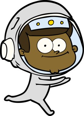 Bir insan tarafından çizilmiş mutlu astronot çizgi filmi.