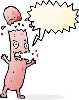 Bir insan tarafından çizilmiş az pişmiş sosisli çizgi film.