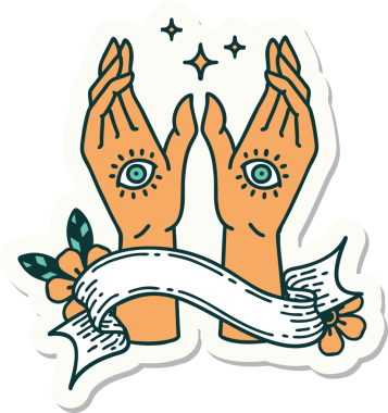 Bir insan tarafından çizilmiş mistik el sancağıyla dövme stili çıkartması