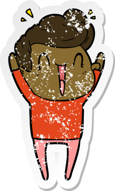 Bir insan tarafından çizilmiş heyecanlı bir karikatür çıkartması.