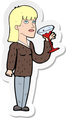 Bir insan tarafından çizilmiş kokteyl içen bir karikatür kadının çıkartması.