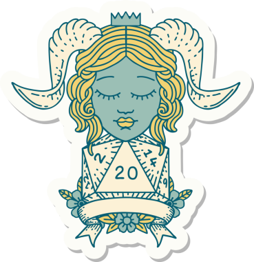 Bir insan tarafından çizilmiş doğal 20 D20 rulo ile bağlanmış bir etiket.