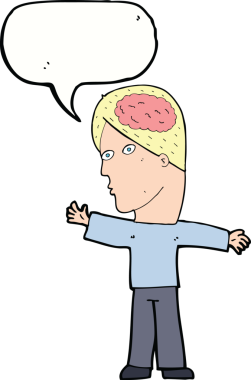 Bir insan tarafından çizilmiş konuşma baloncuğu ile beyni olan çizgi film adamı.