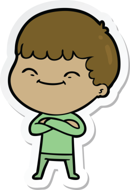 Bir insan tarafından çizilmiş mutlu bir çocuğun çıkartması.