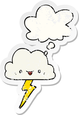 Düşünce baloncuklu karikatür fırtına bulutu bir insan tarafından çizilmiş yıpranmış bir çıkartma.