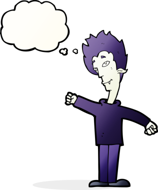 Bir insan tarafından çizilmiş düşünce balonlu vampir adam.