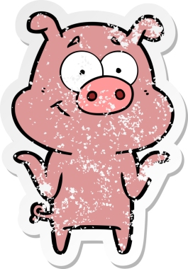 Bir insan tarafından çizilmiş mutlu çizgi film domuzunun sıkıntılı çıkartması.