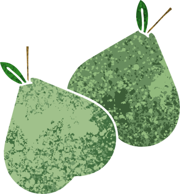 Bir insan tarafından çizilmiş yeşil bir armutun retro çizim tarzı karikatürü