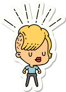 Bir insan tarafından çizilmiş dövme stili hippi bir kızın çıkartması.