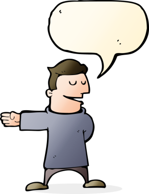 Bir insan tarafından çizilmiş konuşma balonuyla hareket eden karikatür adamı.