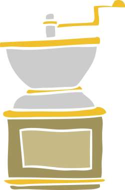 Bir insan tarafından çizilmiş kahve değirmeninin düz renk çizimi