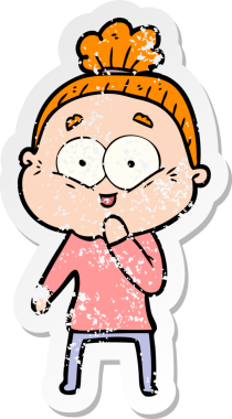 Bir insan tarafından çizilmiş mutlu, yaşlı bir kadının sıkıntılı çıkartması.