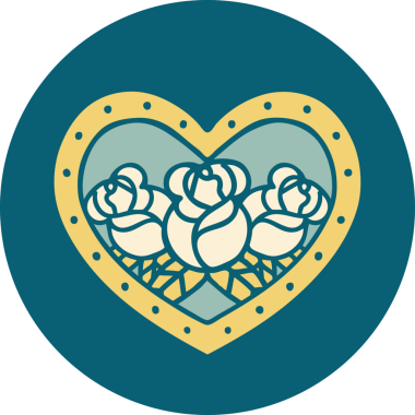 Bir insan tarafından çizilmiş kalp ve çiçeklerin ikonik dövme şekli