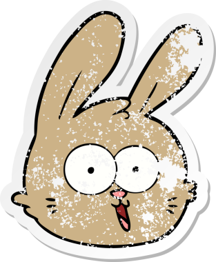 Bir insan tarafından çizilmiş tavşan suratlı karikatür çıkartması.