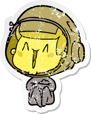 Bir insan tarafından çizilmiş mutlu bir astronotun sıkıntılı çıkartması.